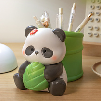 中国风可爱竹筒熊猫文创笔筒创意学生卡通装饰礼物办公室桌面摆件
