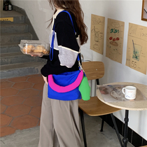 韩版撞色包包女2024新款小众设计充棉单肩手提包简约百搭斜挎包