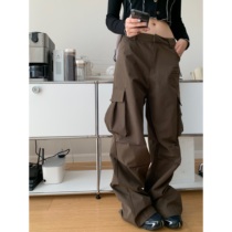 MilkyCoast 街头时髦机能风美式休闲工装裤女多口袋宽松直筒长裤