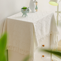 简约现代白色桌布棉线编织防尘防滑盖布小清新卧室客厅茶几盖巾