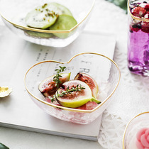 日式锤纹爱心碗玻璃甜品碗金边水果沙拉碗可爱心形燕窝碗早餐碗杯