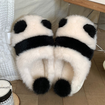 细细条 熊猫棉拖鞋女冬季室内居家用防滑可爱毛绒保暖月子软底鞋