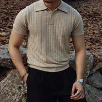 柴米针织翻领Polo短袖T恤Knit shirt美式复古男士阿美咔叽夏季