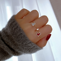韩国流行14K黄金戒指女 红玛瑙白贝母锆石镶嵌伸缩彩金软戒