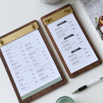 菜单夹板小号立式 咖啡店餐厅餐桌木质夹 胡桃木垫板文件夹定制a4