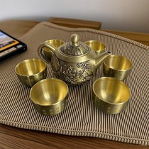 高品质全黄铜山水壶套装七件套茶具全套纯铜茶壶泡茶茶杯创意酒壶