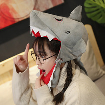 新款日韩ins潮流可爱卖萌儿童鲨鱼头套沙雕帽子冬天保暖舞蹈道具