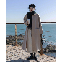 觅定韩系高级大衣女秋冬季中长款毛呢外套新款加厚小个子黑色