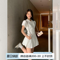 宋正恩学院风白色泡泡袖衬衫连衣裙女夏季气质收腰高级感甜美短裙