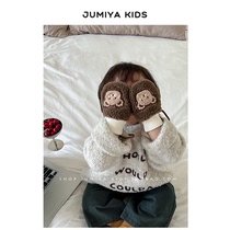 韩国宝宝手套冬天儿童挂脖连指保暖小熊加绒男童宝宝一岁2岁加厚