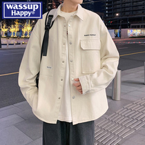 WASSUP HAPPY休闲衬衫夹克男春秋季高品质青少年新款工装开衫外套