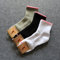 5双新品女士加厚毛巾底袜子中筒纯色棉格子条纹户外跑步羽毛球袜