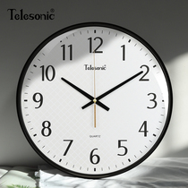 TELESONIC/天王星钟表静音时尚大气家用石英钟现代简约圆形挂钟