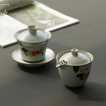 景德镇汝窑三才盖碗茶杯大号功夫茶具茶碗单个泡茶家用陶瓷手抓壶