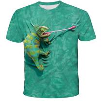 欧洲站短袖t恤潮流印花2022新款男士3D立体蜥蜴个性宽松圆领上衣
