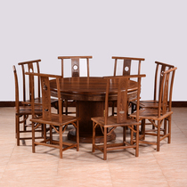 鸡翅木圆形餐桌红木圆桌家用仿古复古原木中式实木餐桌椅组合酒店