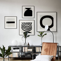现代简约黑白抽象组合装饰画客厅沙发背景墙壁画样板房正方形挂画