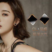 韩国气质百搭钛钢菱形耳钉女个性潮简约几何方形耳环防过敏耳饰品