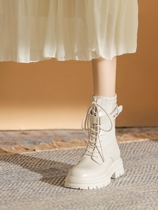白色马丁靴女2023新款真皮厚底短靴春秋女靴短筒软皮靴子冬季单靴
