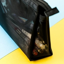 日本MUJI无印良品文具透明网纱学生考试笔袋女男简约大容量收纳袋