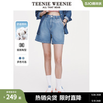 TeenieWeenie小熊2024年棉质直筒裤牛仔裤短裤美式复古高腰宽松女