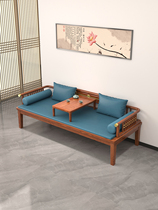 乌金木沙发床两用罗汉床新中式实木老榆木小户型推拉床茶桌椅组合