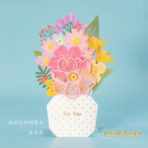 韩创意樱花朵生日立体贺卡感谢老师镂空母亲节花束祝福卡片多款