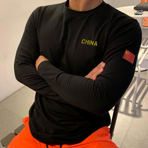 中国风潮牌健身衣男长袖棉质透气圆领打底衫弹力训练跑步运动t恤