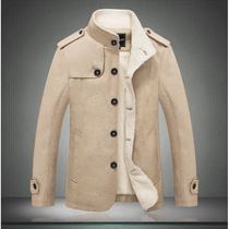 外套jacket保暖加厚长袖款男士加绒夹克高档毛领毛呢纯色