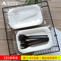 独立包装花边5盘5叉蛋糕刀叉套装 长方形优质餐具 一次性透明黑色