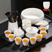 德化羊脂玉茶具套装白瓷家用办公盖碗泡茶杯茶壶整套功夫茶具简约