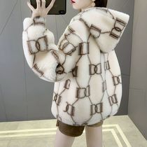 羊剪绒外套女2023新款外穿冬季宽松连帽羊羔毛外套大衣女