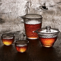 初雪耐热玻璃盖碗公道杯小茶杯套装日式锤纹杯品茗杯家用功夫茶具