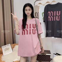 Duoxi+MIU字母印花短袖T恤女2023年夏季新款宽松休闲时尚上衣