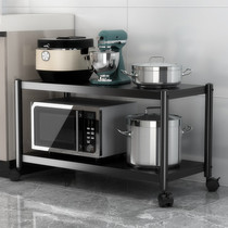 二层厨房置物架落地可移动带轮台面烤箱架双层微波炉架两层收纳架