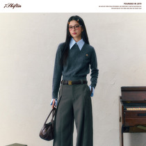 7Shiftin 原创设计休闲学院风灰色短款修身假两件毛衣针织衫女款