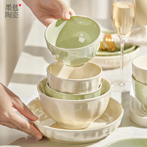 墨色奶油风米饭碗家用2023新款碗碟陶瓷碗盘套装好看的吃饭碗盘子