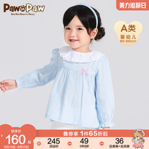 PawinPaw卡通小熊童装2023年夏季女宝宝儿童衬衫花边翻领甜美