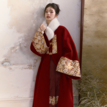 一弦一木【烟火年年】原创汉服红色马面裙敬酒订婚新中式羊毛大衣