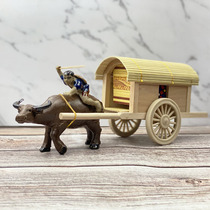家居摆件木制工艺品牛拉马车模型实木手工创意博古架装饰活动礼品