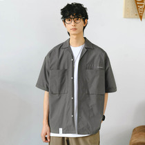 714street短袖衬衫男设计感小众2022新款衬衣日系工装潮牌ins外套