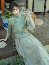 麦子新中式禅意茶服旗袍两件套改良汉服茶艺师气质文艺古装日常