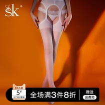 SK「繁梦引」丝袜女夏季超薄款性感蕾丝吊带袜情趣诱惑黑色过膝袜