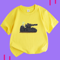 卡通坦克2图案儿童装短袖男童纯棉T恤女童夏天 大炮大童圆领上衣