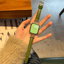 适用apple watch表带皮质苹果S876543手表表带真皮小蛮腰高级女生