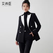高端黑白撞色西装套装女冬季新款气质职业西服外套酒店前台工作服