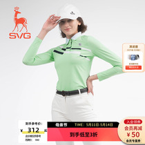 新款SVG高尔夫服装女印花翻领长袖T恤衫弹力女士运动打底衫