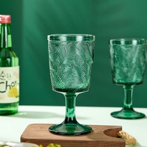 墨绿法式浮雕高脚杯玻璃杯ins风复古绿色红酒杯子饮料杯葡萄酒杯