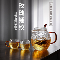 日式锤纹泡茶壶家用玻璃耐高温煮茶器茶水壶电陶炉茶具套装花茶壶
