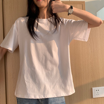棉质白色短袖T恤女学生韩版宽松百搭简约纯色显瘦半袖上衣夏